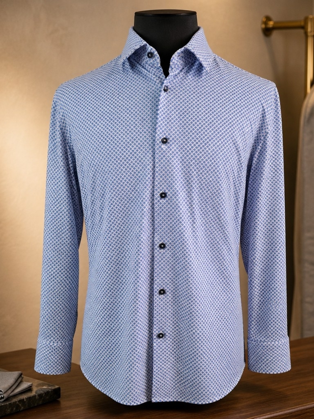 Hugo Boss Blue & White Slim Fit Abstract Long Sleeve Shirt UK Men's Size 41